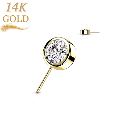 14K Gold Threadless Front Facing Bezel Set CZ (Top Only)