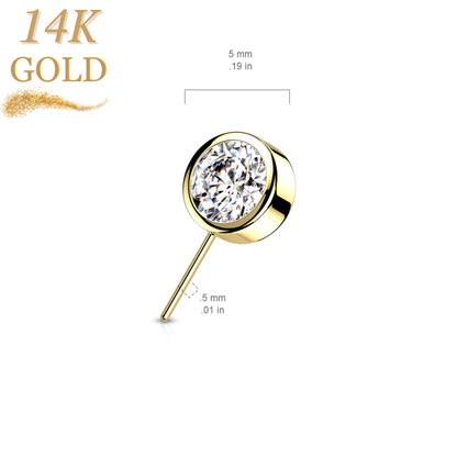 14K Gold Threadless Front Facing Bezel Set CZ (Top Only)