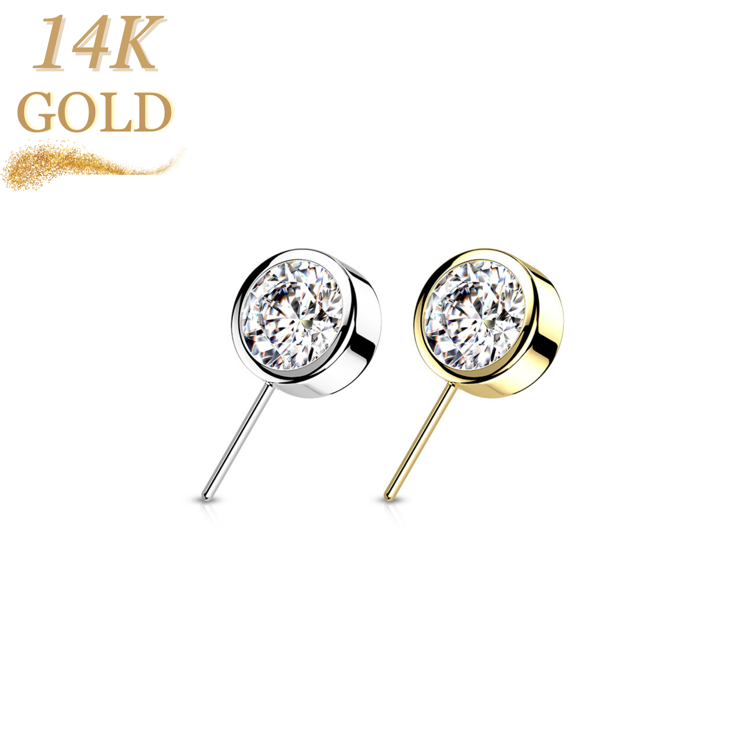14K Gold Threadless Front Facing Bezel Set CZ (Top Only)