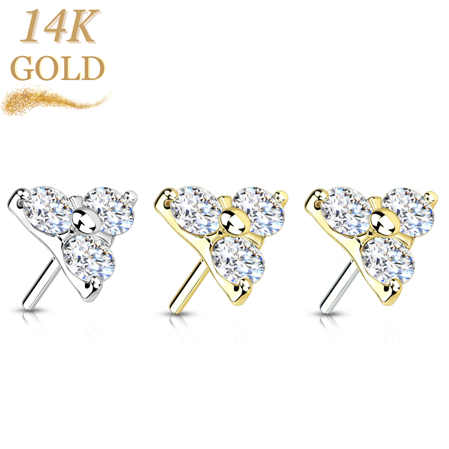 Lovisa - Pre-Sterilized 14K Gold Threadless 3 CZ Trinity (Top Only)