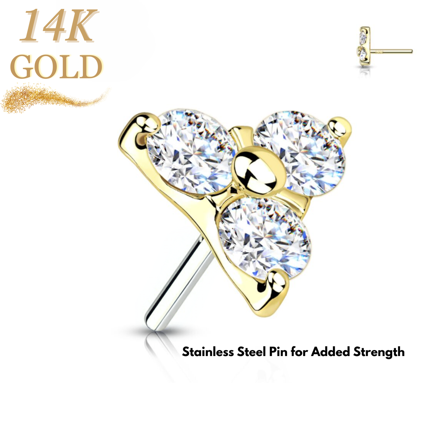 Lovisa - Pre-Sterilized 14K Gold Threadless 3 CZ Trinity (Top Only)