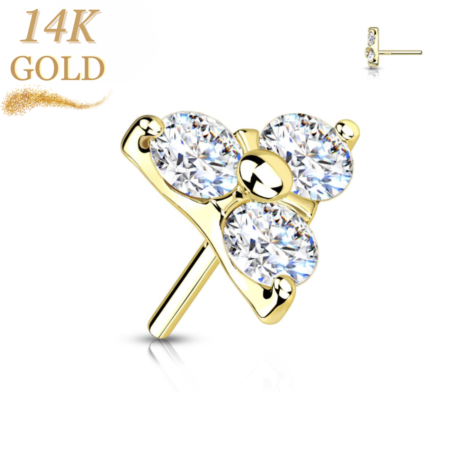 Lovisa - Pre-Sterilized 14K Gold Threadless 3 CZ Trinity (Top Only)