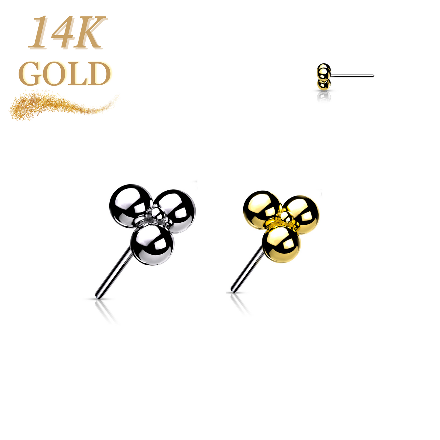 Lovisa - Pre-Sterilized 14K Gold Threadless Triangular 3 Ball Cluster (Top Only)