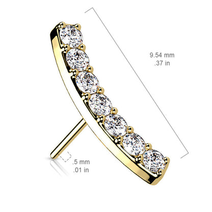 14K Gold Threadless Push In Paved CZ Curved (Top Only)
