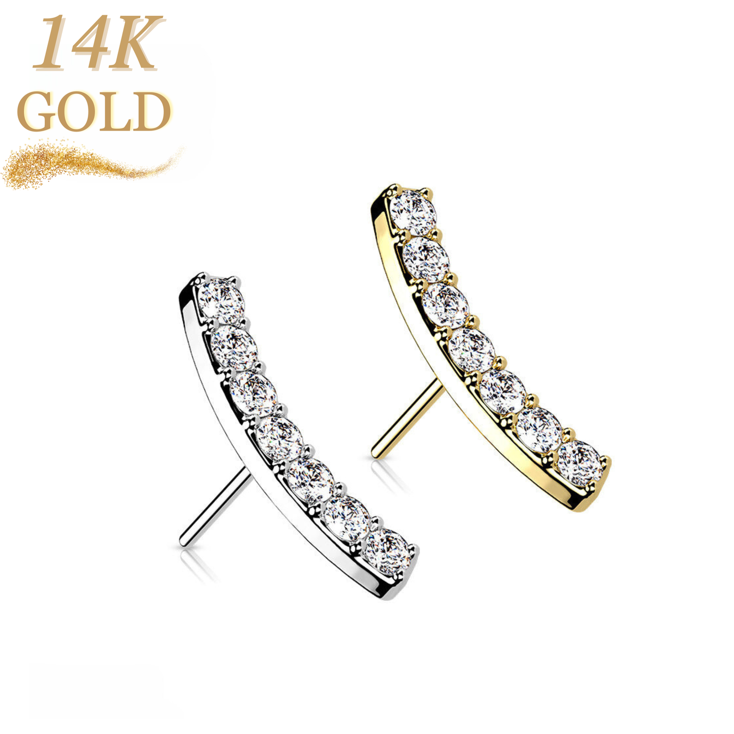 14K Gold Threadless Push In Paved CZ Curved (Top Only)