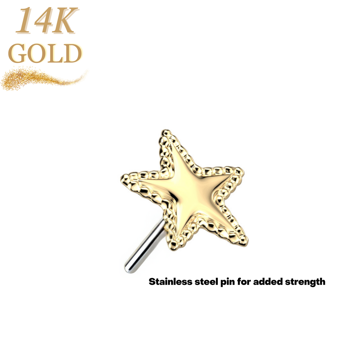 14K Gold Threadless Star with Flat Beaded Edge (Top Only)