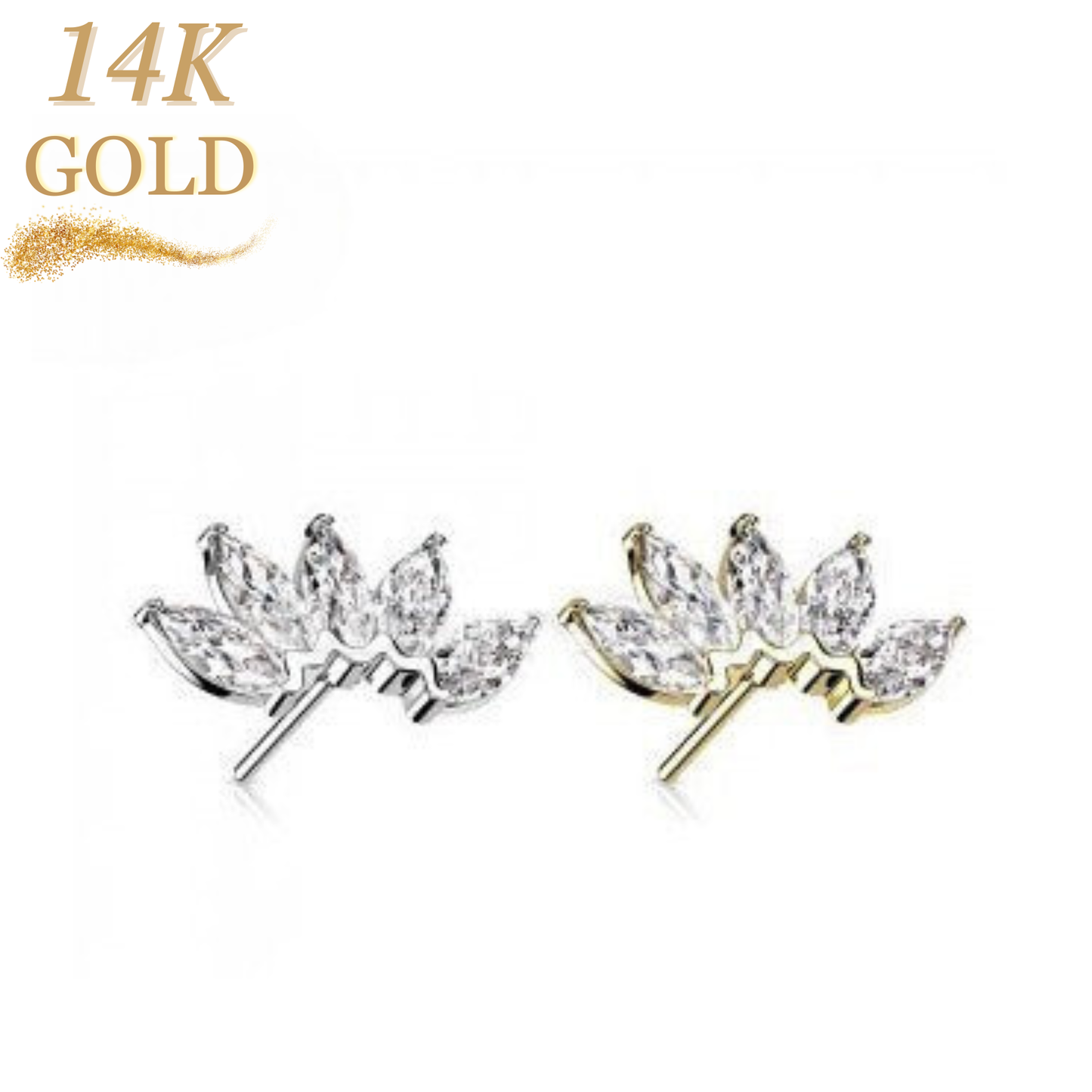 14K Gold Threadless Push In 5 CZ Marquise Curved Fan (Top Only)
