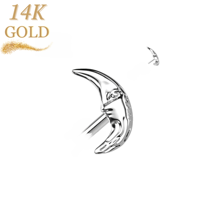 14K Gold Threadless Push In Moon with Face (Top Only)