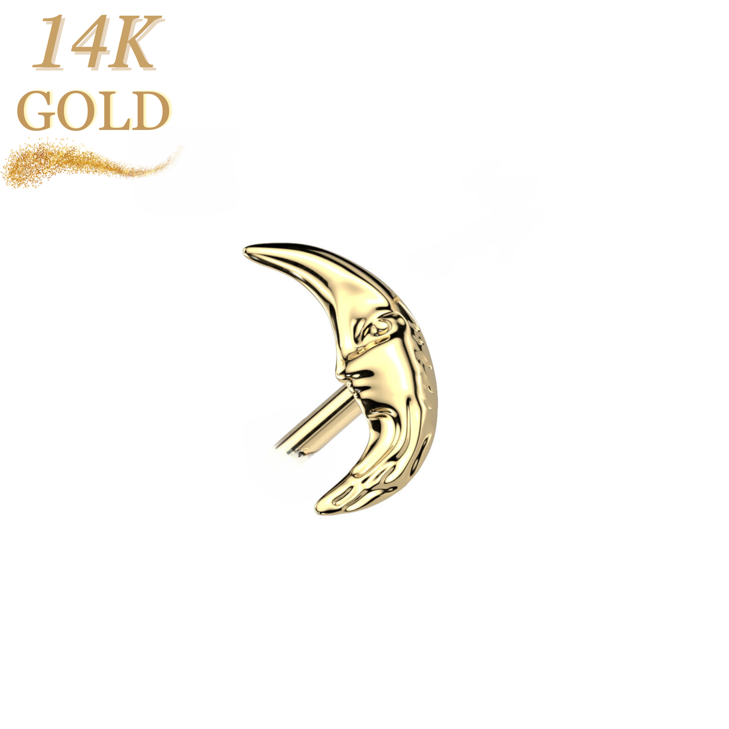 14K Gold Threadless Push In Moon with Face (Top Only)