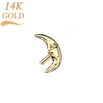 14K Gold Threadless Push In Moon with Face (Top Only)