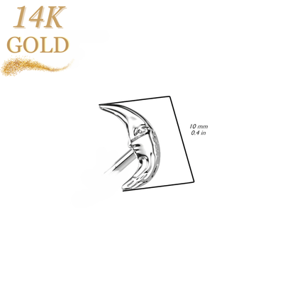 14K Gold Threadless Push In Moon with Face (Top Only)