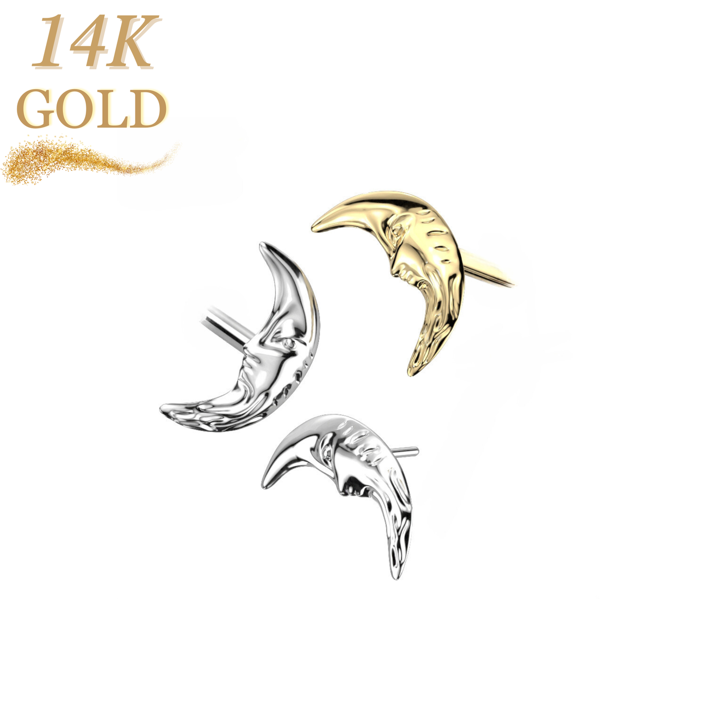 14K Gold Threadless Push In Moon with Face (Top Only)