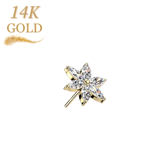 14K Gold Threadless 6 Marquise CZ Petal Flower (Top Only)