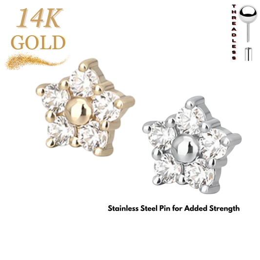 14K Gold Threadless 5 Marquise CZ Petal Flower (Top Only)