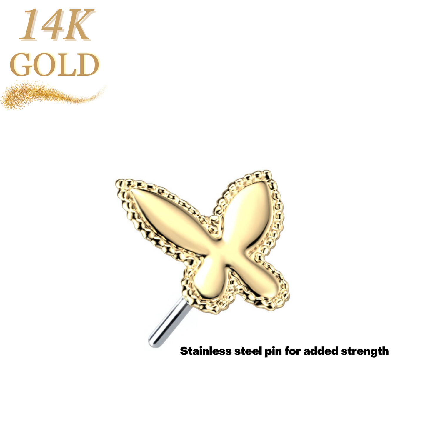 14K Gold Threadless Push In Beaded Butterfly (Top Only)