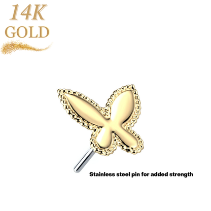 14K Gold Threadless Push In Beaded Butterfly (Top Only)