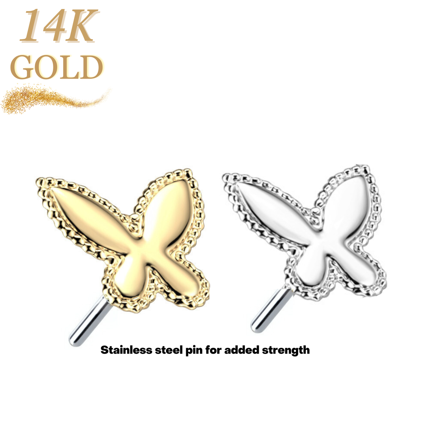 14K Gold Threadless Push In Beaded Butterfly (Top Only)