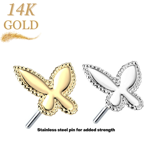 14K Gold Threadless Push In Beaded Butterfly (Top Only)