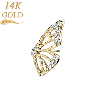 14K Gold Threadless Butterfly Wing with Paved CZ Left or Right Ear (Top Only)