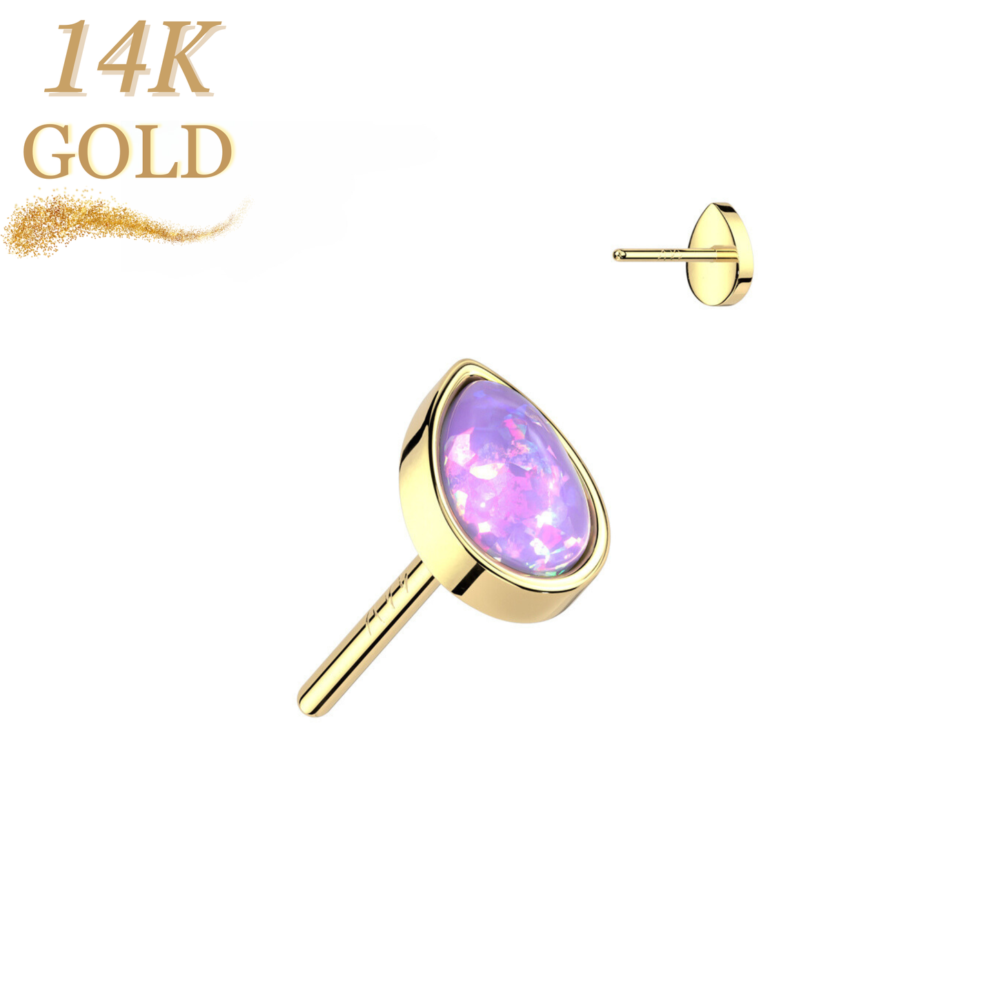 14K Gold Threadless Pear Opal (Top Only)