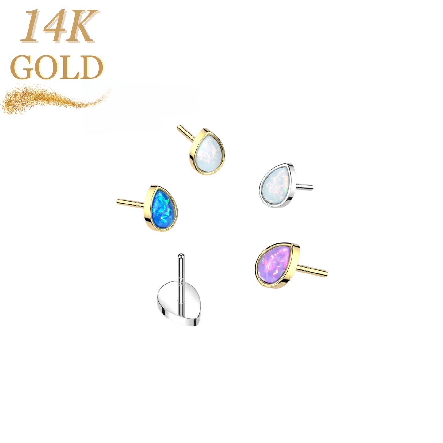 14K Gold Threadless Pear Opal (Top Only)