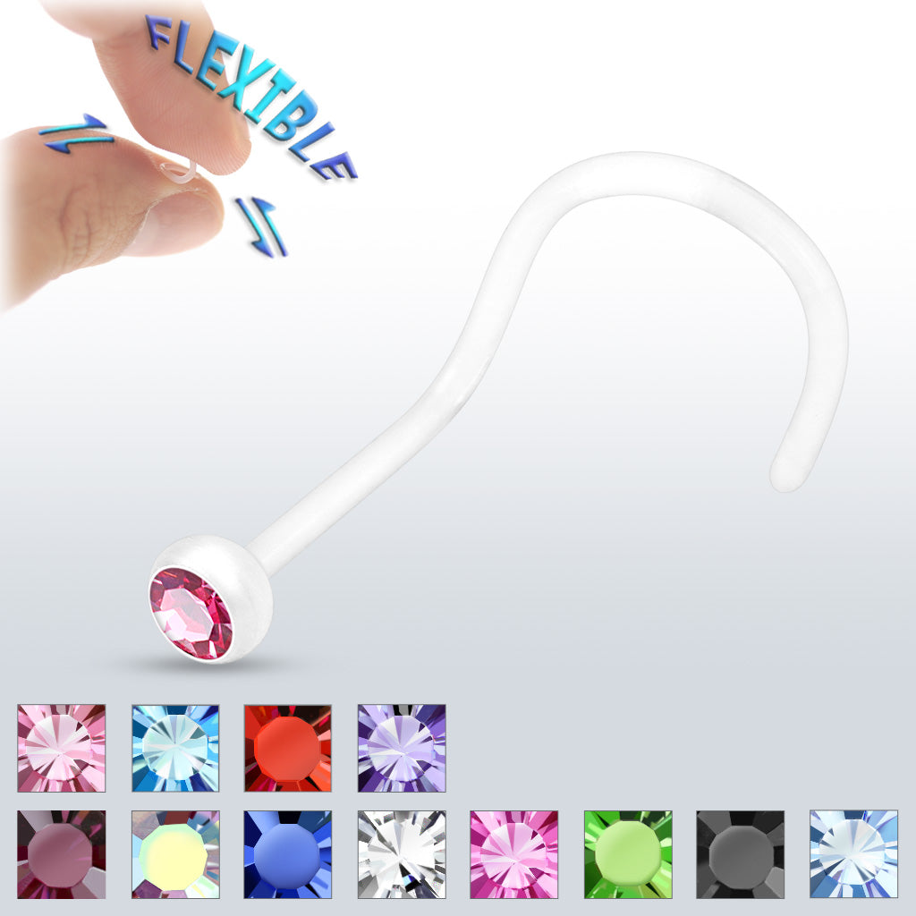 Acrylic Corkscrew Nostril  with 2mm Gem