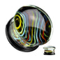 Glass Plug, Double Flare Rainbow Swirl/Black