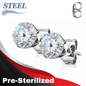 Pre-Sterilized Surgical Steel Round CZ Prong Earrings - (CLEARANCE)