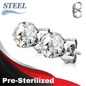 Pre-Sterilized Surgical Steel Round CZ Prong Earrings - (CLEARANCE)