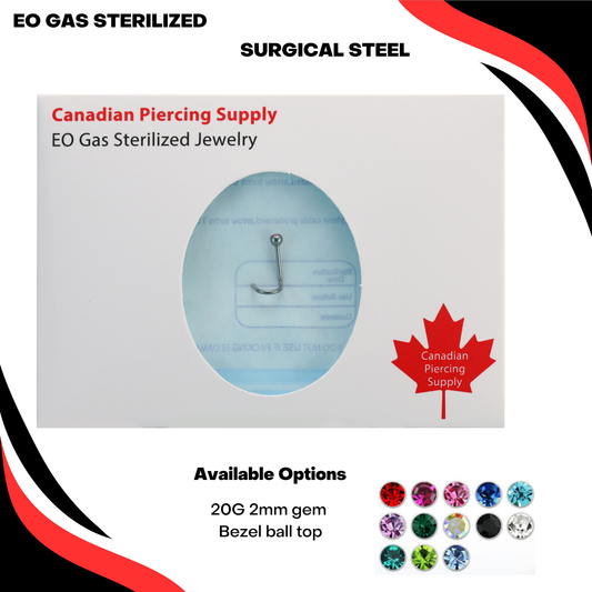 Pre-sterilized Surgical Steel 20G Standard Nostril Screws with Bezel Set Gem Ball Top - CLEARANCE
