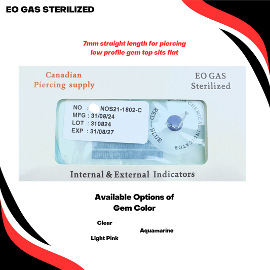 Pre-Sterilized Surgical Steel 18G Piercing Nostril Screws (7mm long) with Flat Bezel Crystal Top