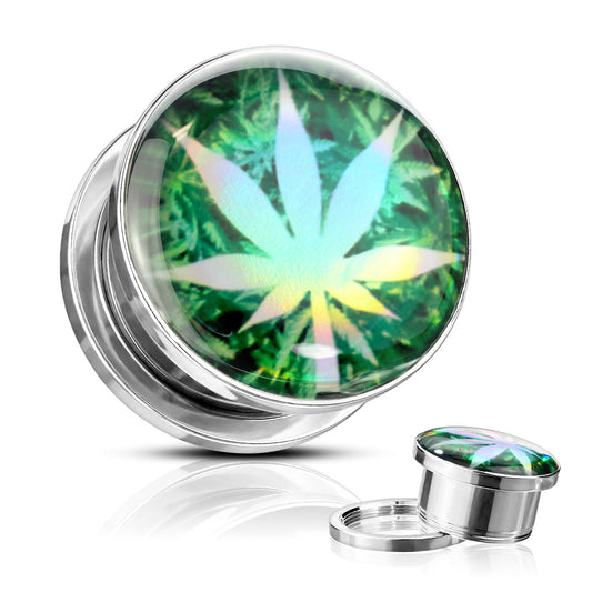Pot Leaf Hologram Surgical Steel Screw Fit Plugs