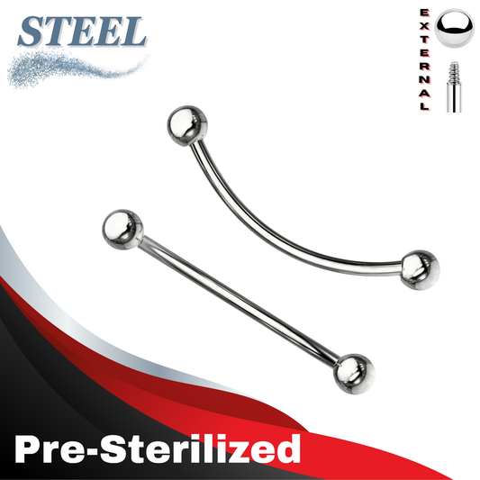 Pre-Sterilized Surgical Steel Externally Threaded Solid Curved Barbell