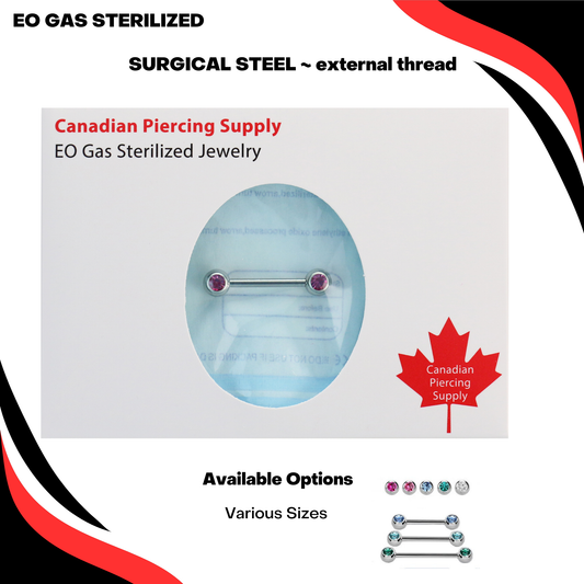 Pre-Sterilized Surgical Steel Nipple Barbell with Front Facing CZ External Thread