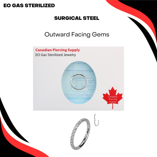 Pre-Sterilized Surgical Steel Hinged Ring with Outward Side Facing Paved CZ