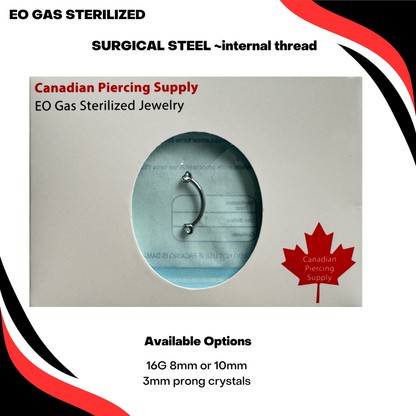 Pre-Sterilized Surgical Steel Internally Threaded Curved Barbells w/ Prong Gem Ends - (CLEARANCE)
