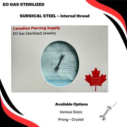 Pre-Sterilized Surgical Steel Internally Threaded Labret w/ Prong Set CZ