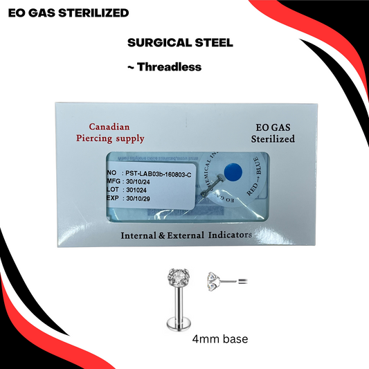 Pre-Sterilized Threadless Surgical Steel Prong Set CZ Labret