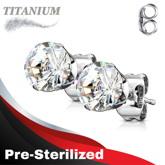 Pre-Sterilized Titanium Prong Set CZ Earrings (Titanium Backs)