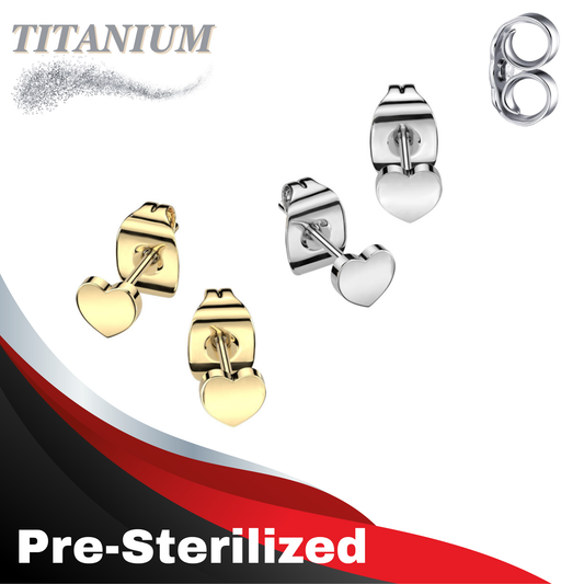Pre-Sterilized Titanium Heart Earrings (Titanium Backs)