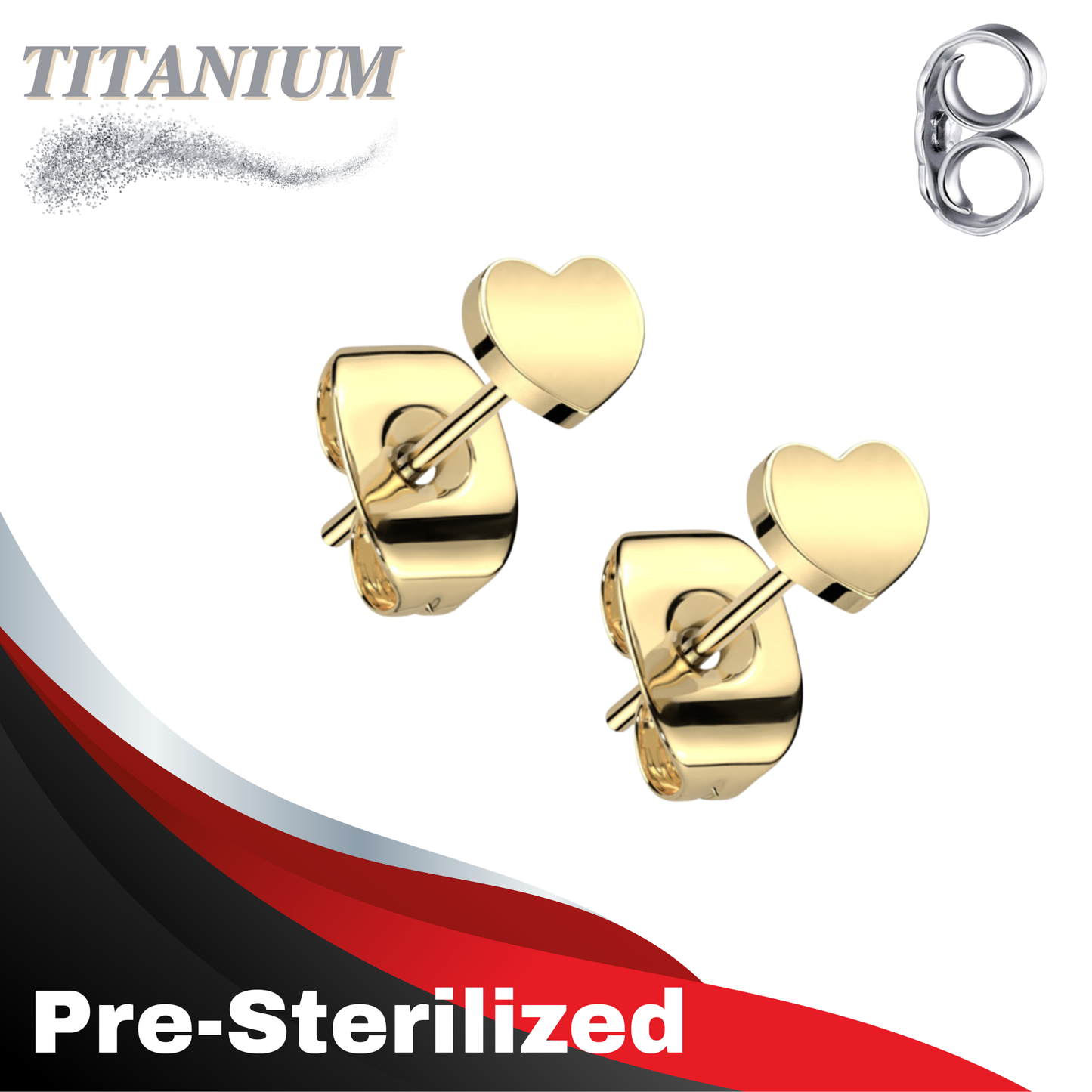 Pre-Sterilized Titanium Heart Earrings (Titanium Backs)