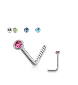 Pre-Sterilized Titanium Nostril L Bend with 2mm Flat Bezel Set CZ - CLEARANCE