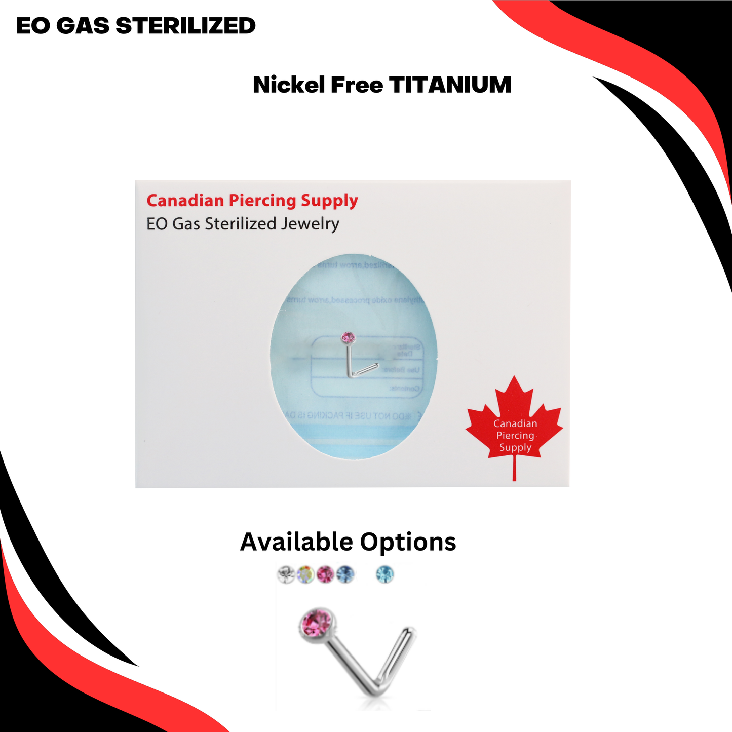 Pre-Sterilized Titanium Nostril L Bend with 2mm Flat Bezel Set CZ - CLEARANCE
