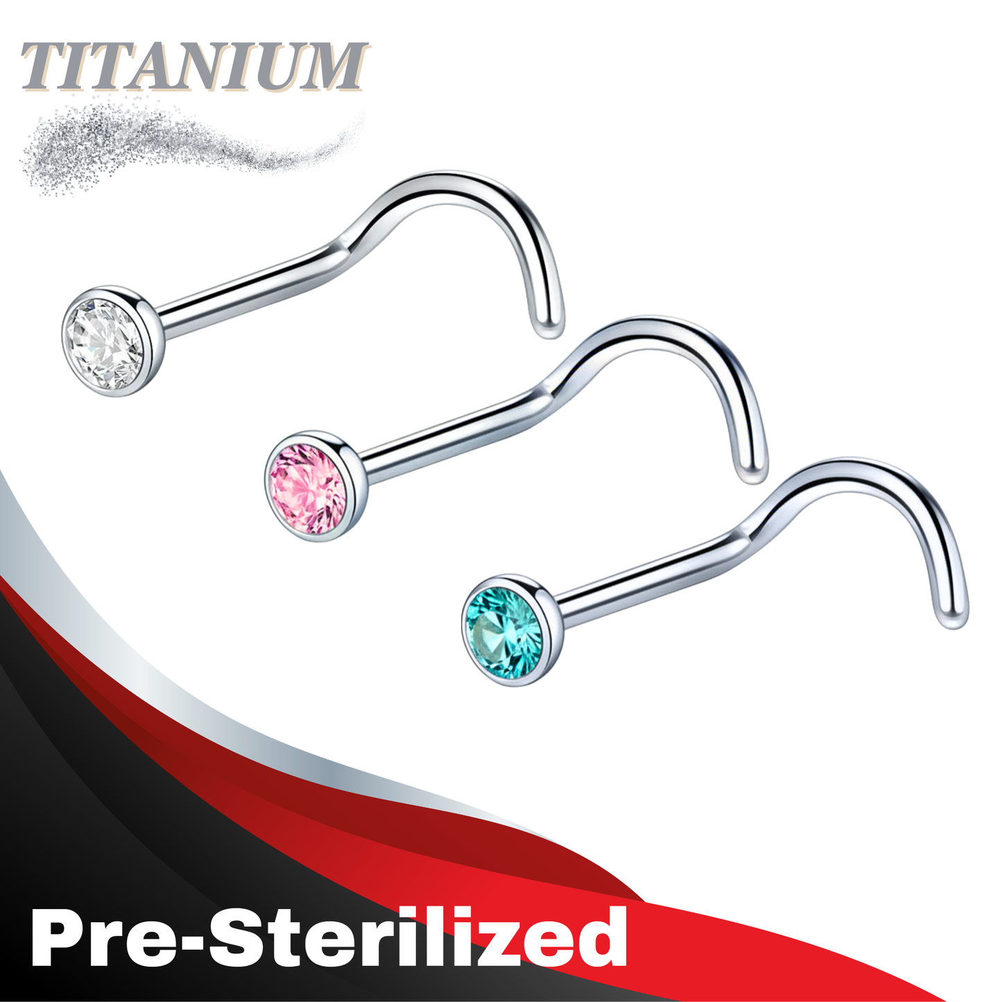 Lovisa - Pre-Sterilized Titanium 18G Piercing Nostril Screws (7mm long) with 2mm Flat Bezel Crystal Top