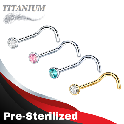 Pre-Sterilized Titanium 18G Piercing Nostril Screws (7mm long) with 2mm Flat Bezel Gem Top
