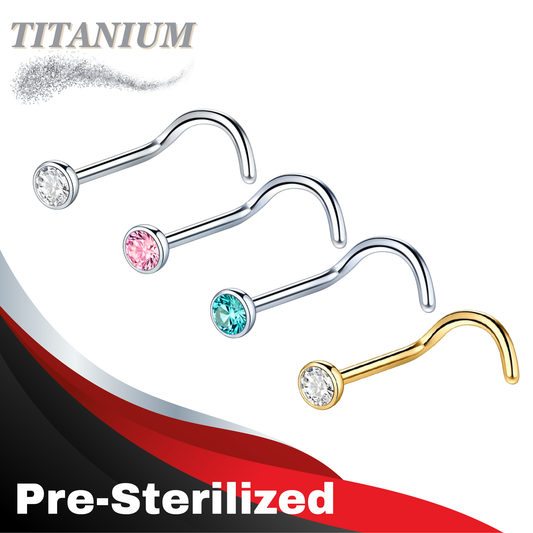 Pre-Sterilized Titanium 18G Piercing Nostril Screws (7mm long) with 2mm Flat Bezel Gem Top