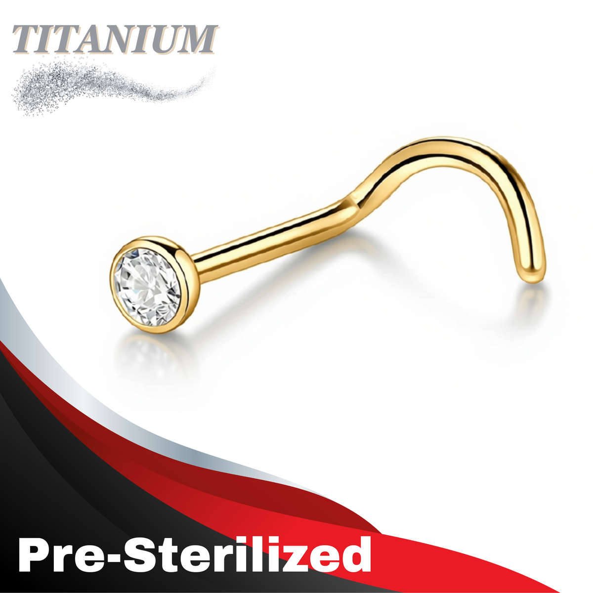 Pre-Sterilized Titanium 18G Piercing Nostril Screws (7mm long) with 2mm Flat Bezel Gem Top