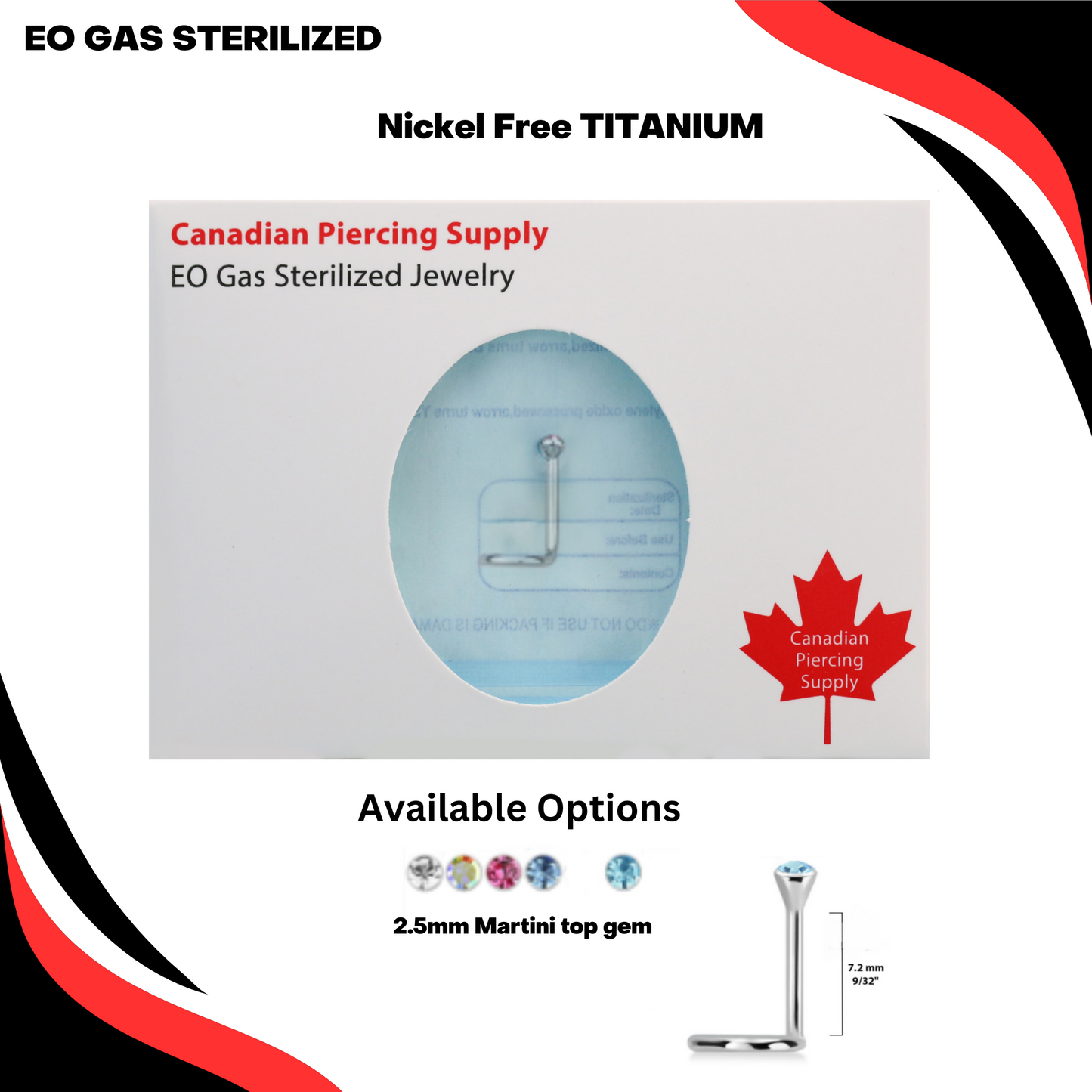 Pre-Sterilized Titanium 18G Piercing Nostril Screws (7mm long) with 2.5mm Bezel Set Crystal Martini Top - CLEARANCE