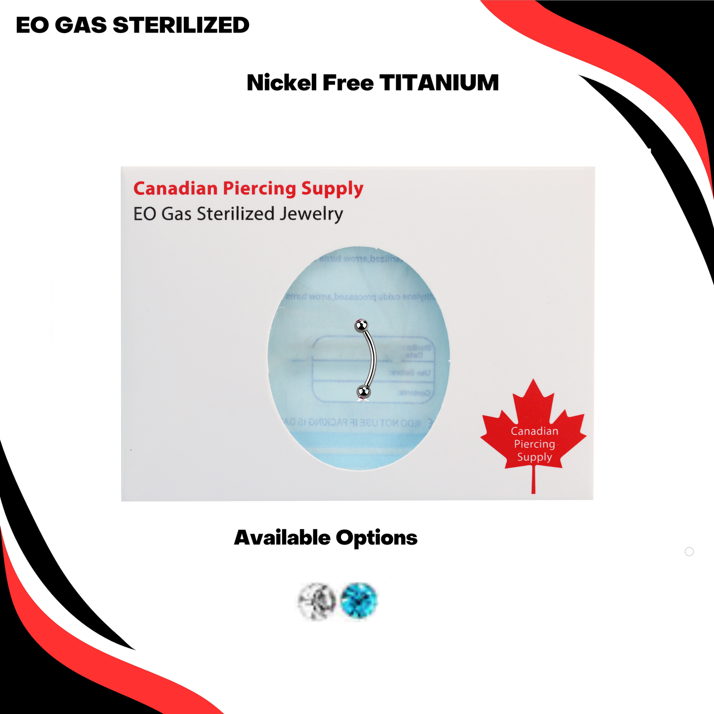 Pre-Sterilized Titanium Externally Threaded Curved Barbells w/ CZ Balls (CLEARANCE)