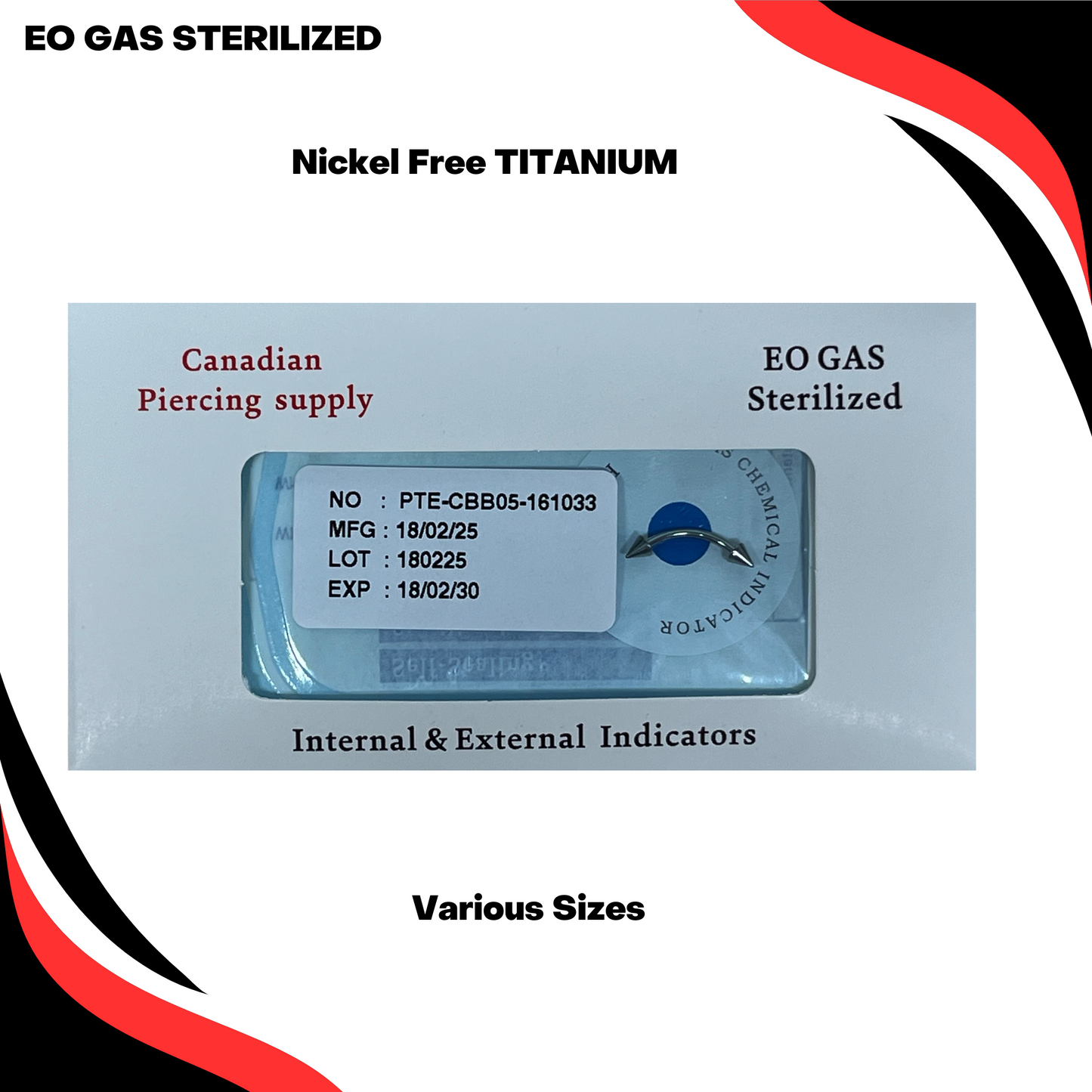 Pre-Sterilized Titanium Externally Threaded Curved Barbell w/ Spiked Ends